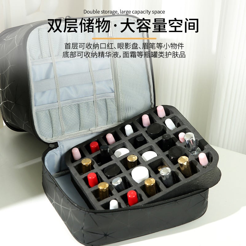 Double-Layer Manicure Storage Heightened Cosmetic Bag Quilted Cosmetic Bag Large Capacity Toiletry Bag Nail Polish Cosmetics Bag - Image 4